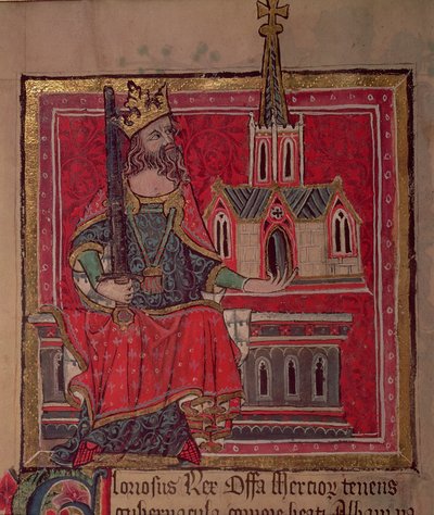 Offa, King of Mercia, from the Benefactors Book of St. Albans Abbey, c.1380 by English School